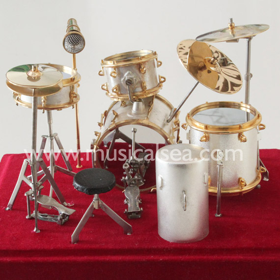 Miniature musical instrument 5pcs silver drums per set